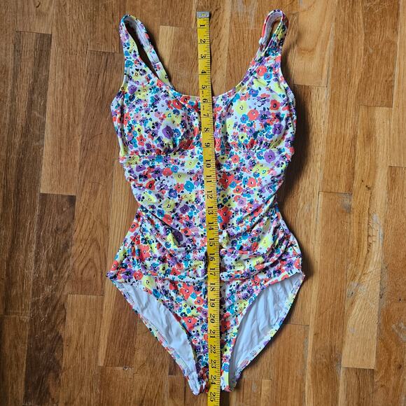 Anne Cole One Piece Swimsuit XS White Floral Ruched Tummy Control Feminine - Picture 6 of 12